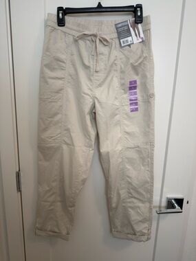 NWT Women's Cropped Drawstring Utility Pants - Beige size Small
